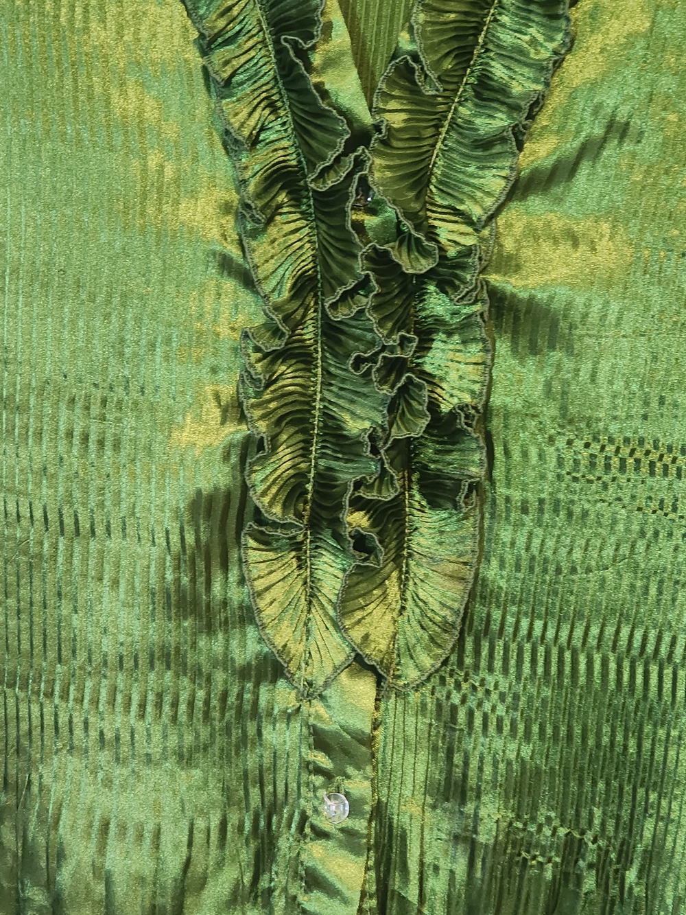 Green Ruffled V-Neck Women's Top - Picture 3 of 4